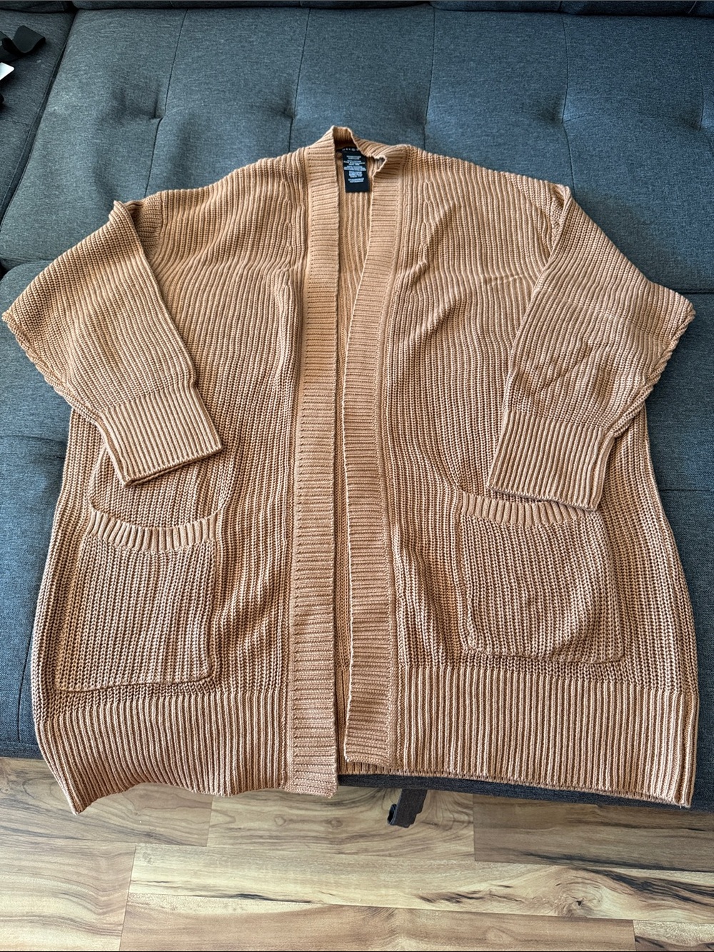 Open-Front Oversized Knit Cardigan in Camel